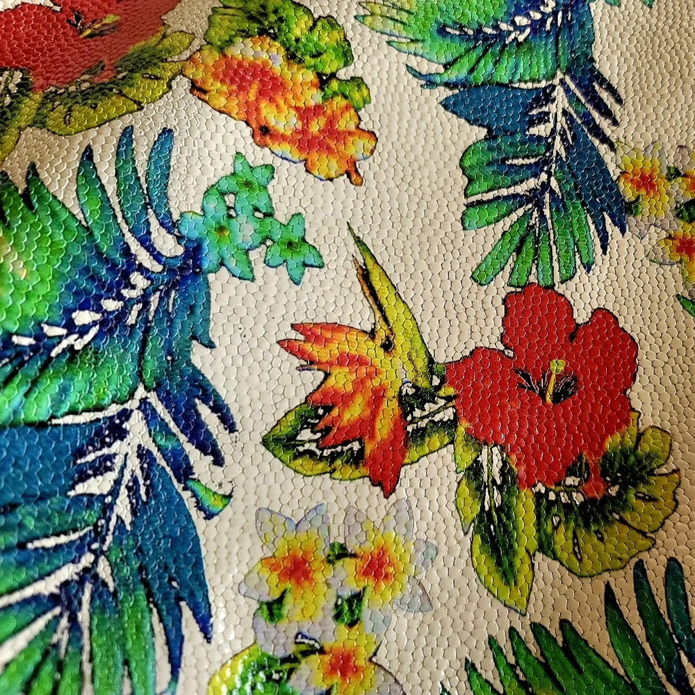 SENSATIONAL Pebbled  Leather Tote Bag Sunny Floral Print Handmade in Türkiye